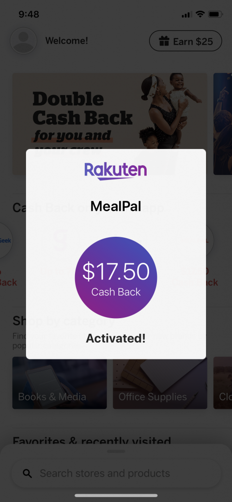 Cash Back in Rakuten App