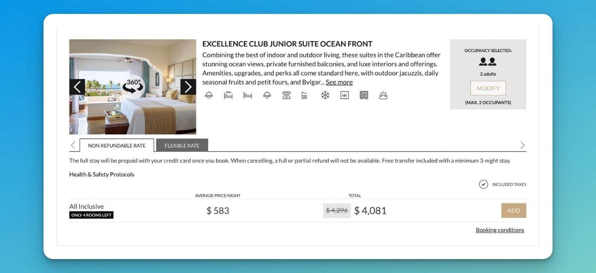 Excellence Riviera Cancun Room Listing